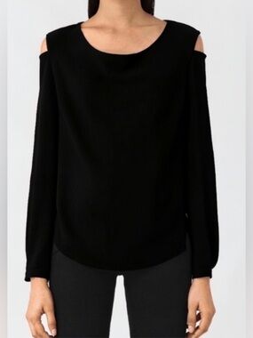 All Saints Lia Long Sleeve Cold Shoulder Blouse Black